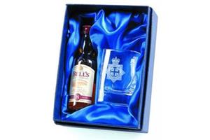 Crystal square tot glass and 5cl miniature whisky