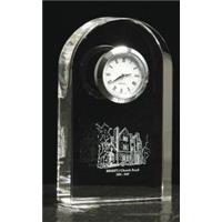 Optical Crystal arch holding a silver clock 116mm high 