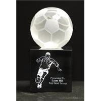 Optical Crystal 50mm football on black 50mm cube 95mm h