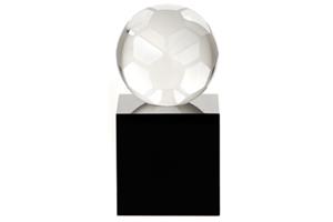 Optical Crystal 50mm football on a 50mm clear cube 95mm