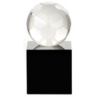 Optical Crystal 50mm football on a 50mm clear cube 95mm