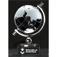 80mm rotating globe on black glass base 150mm high in a