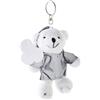 Plush polar bear in a reflective hoodie with a key ring.