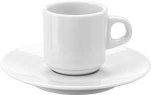 Stackable porcelain cup and saucer, (sold per 36 pcs)