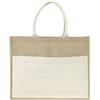 Jute bag with a cotton front pocket.
