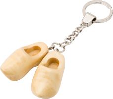 Steel key ring with two wooden Dutch shoes.