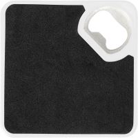 Coaster with bottle opener and non-slip base.