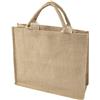 Jute shopping bag with short handles.