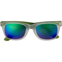 Plastic sunglasses with mirrored lenses.