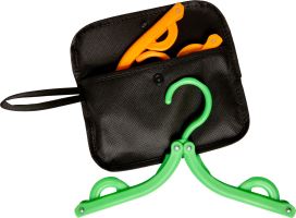Two foldable plastic hangers in a non-woven bag.