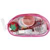 Sewing set in transparent pouch with zipper.