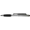 Plastic ballpen with black ink and rubber stylus.