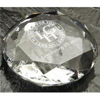 Optical Crystal Paperweight 70mmx20mm in a satin lined 