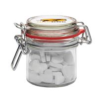 125ml/290gr Glass jar filled with dextrose heart mints
