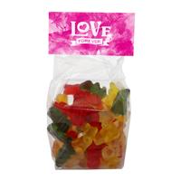 130gr Bag with a card base and printed header board filled with gummy bears