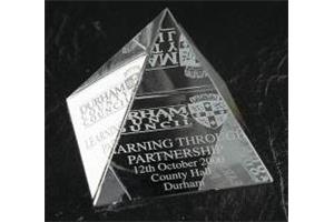 Optical Crystal 100mm pyramid in a satin lined box 