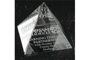 Optical Crystal 50mm pyramid in a satin lined box 