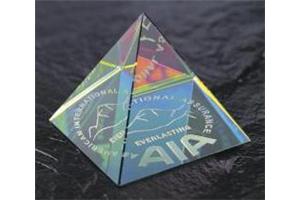 Optical Crystal 50mm pyramid with spectral finish in a satin box